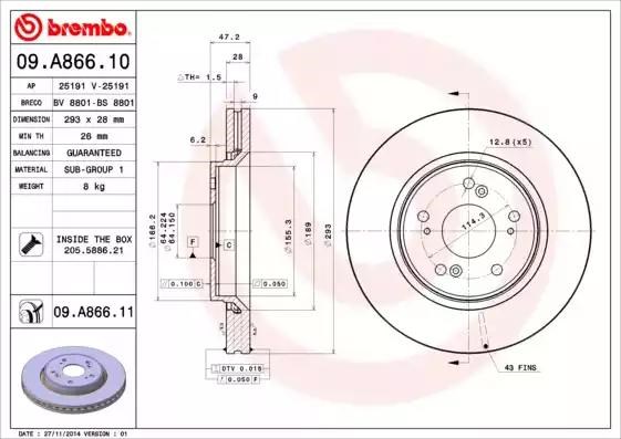 Диск гальмівний передній 09A86610 BREMBO