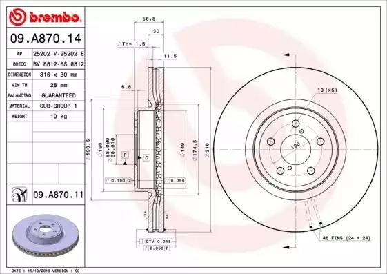 Гальмо дискове переднє 09A87014 BREMBO