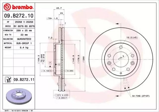 Гальмо дискове переднє 09B27210 BREMBO