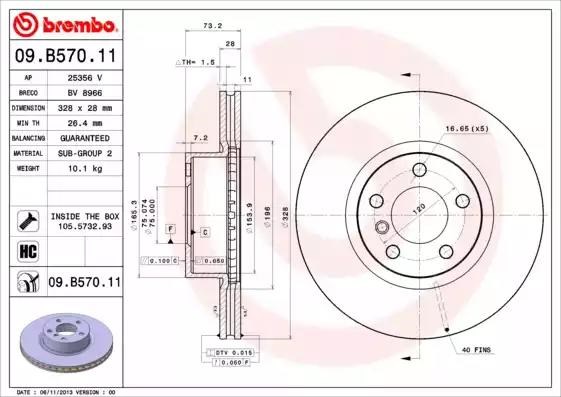 Диск гальмівний передній 09B57011 BREMBO