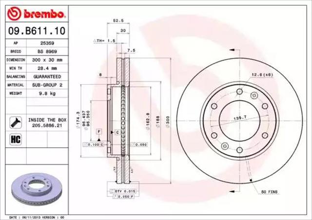Диск гальмівний передній 09B61110 BREMBO