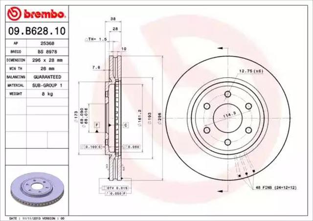 Диск гальмівний передній 09B62810 BREMBO