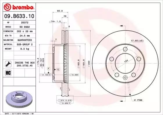Диск переднього гальма 09B63310 BREMBO