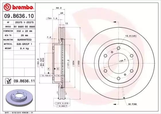 Диск гальмівний передній 09B63611 BREMBO