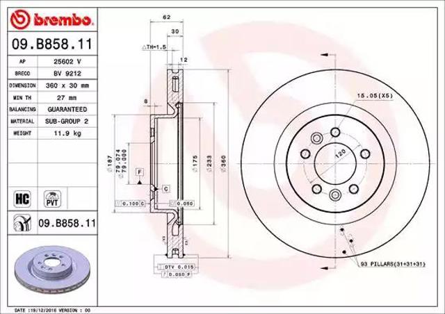 Гальмо дискове переднє 09B85811 BREMBO
