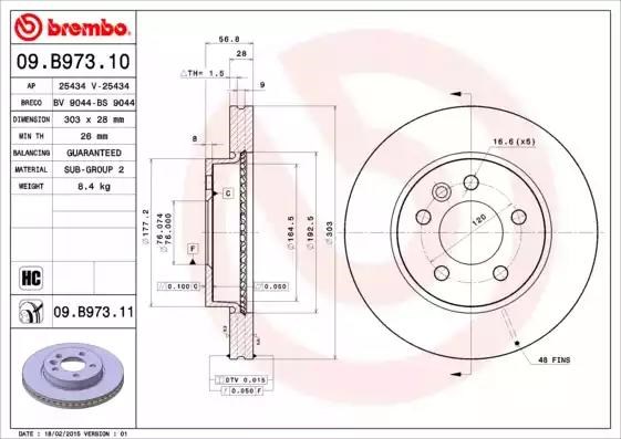 Диск гальмівний передній 09B97311 BREMBO