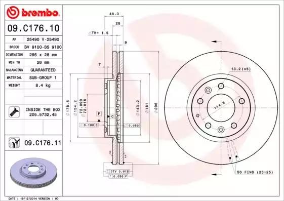 Диск гальмівний передній 09C17611 BREMBO