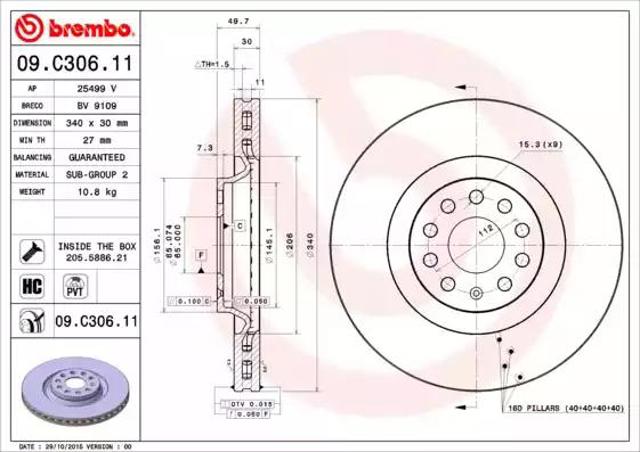 Гальмо дискове переднє 09C30611 BREMBO