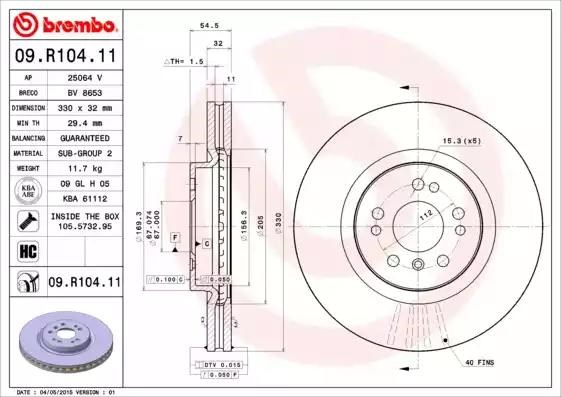 Диск гальмівний передній 09R10411 BREMBO