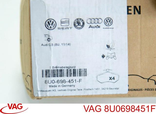 Колодки гальмові задні, дискові 8U0698451F VAG