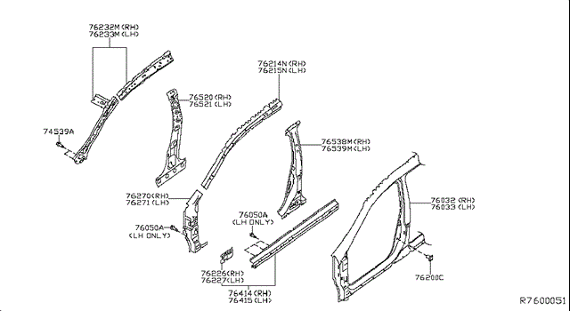 Стійка кузова передня, права G62144BAMA Nissan