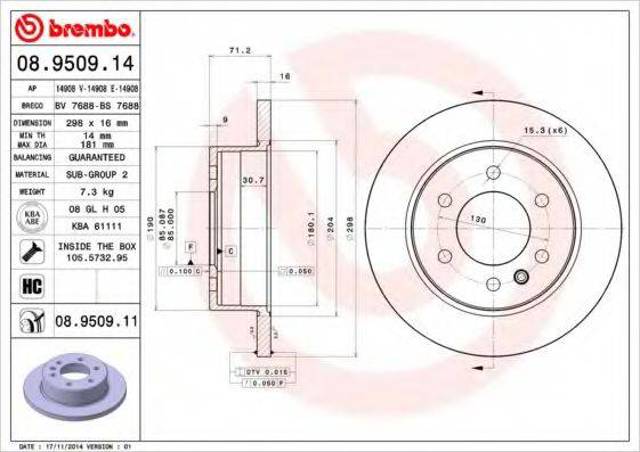 Задні дискові гальма 08950911 BREMBO