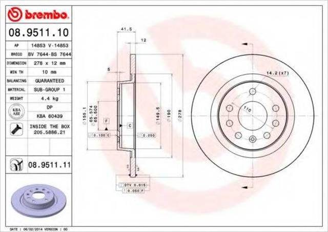 Дискові гальма 08951110 BREMBO