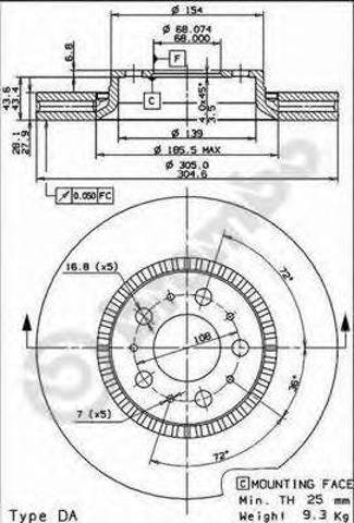 Диск гальмівний передній 09913075 BREMBO