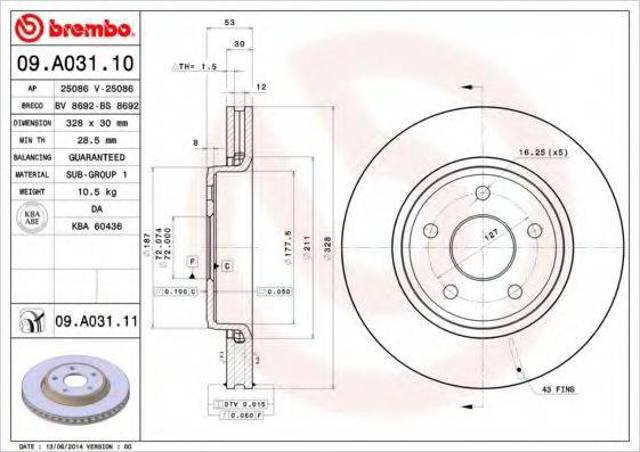 Гальмо дискове переднє 09A03111 BREMBO