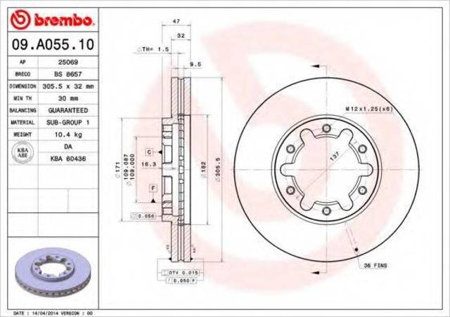 Диск гальмівний передній 09A05510 BREMBO