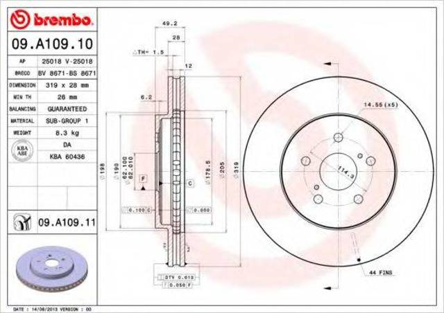 Гальмо дискове переднє 09A10911 BREMBO