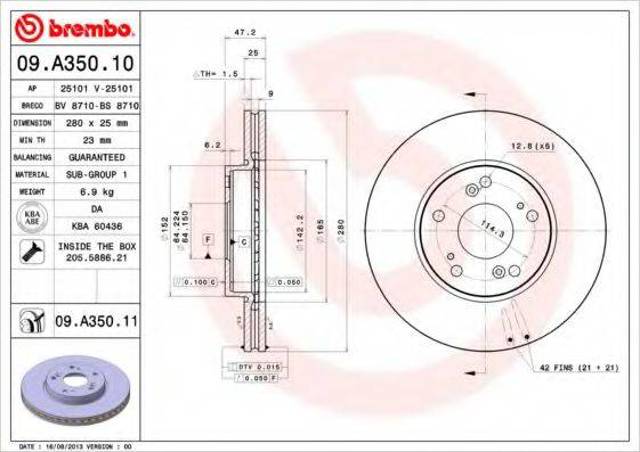 Гальмо дискове переднє 09A35011 BREMBO