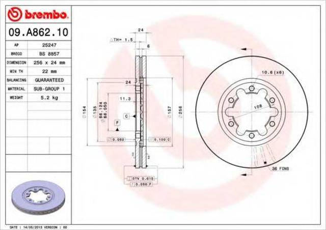 Диск гальмівний передній 09A86210 BREMBO
