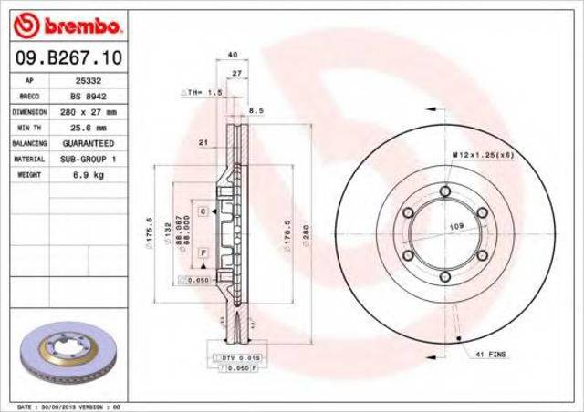 Диск гальмівний передній 09B26710 BREMBO