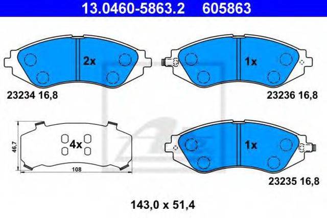 Комплект гальмівних колодок з 4 шт. дисків 13046058632
