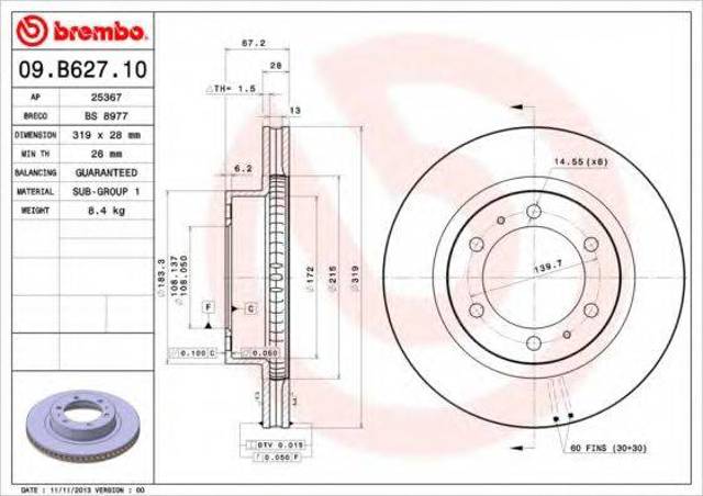 Диск гальмівний передній 435120K090 TOYOTA