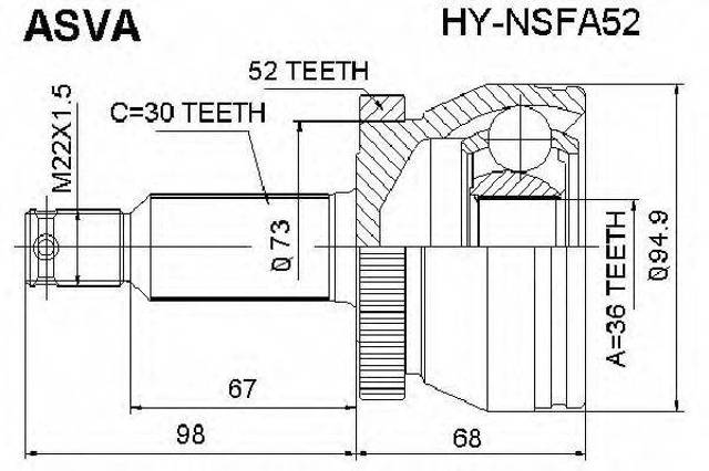 Trakmotive hyundai шркш зовнішній з abs к-кт 30/36 зуб, santa fe ii (cm) 2,2 crdi 06-09, kia sorento ii (xm) 2,0 crdi 10- HYNSFA52