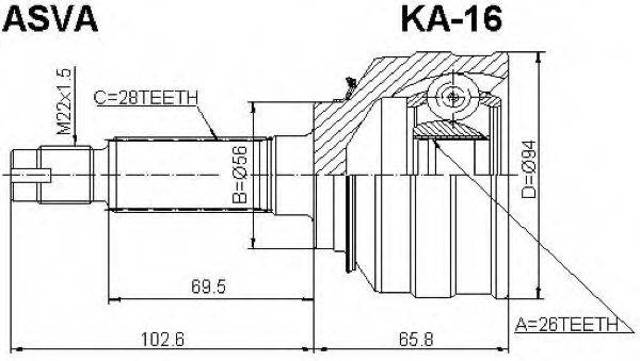 Шркш переднього приводу зовнішній правий мкпп kia carnival fl 98-06 KA16