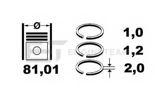 Комплект поршневих кілець на 1 циліндр, STD. R1005700 ET ENGINETEAM