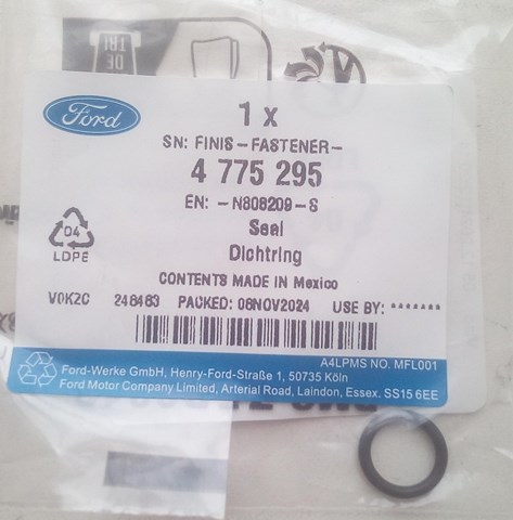 Кільце ущільнювача штуцерів рульової рейки 4775295 FORD