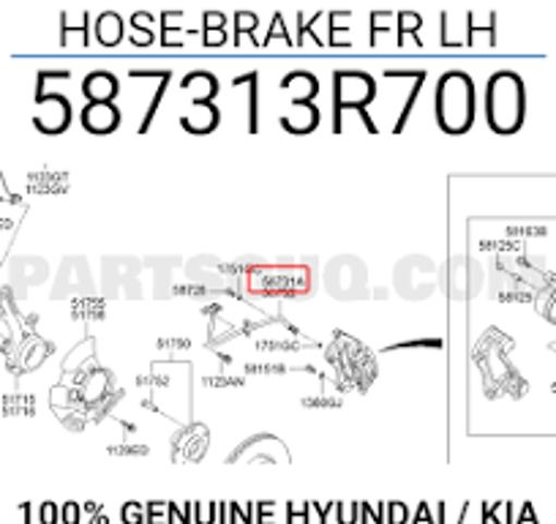 Шланг гальмівний передній, лівий 587313R700 HYUNDAI