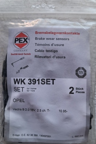 Сигналізатор знос гальмівних колодок 16391SET PEX