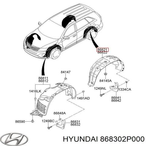 Підкрилок задній лівий 868302P000 HYUNDAI