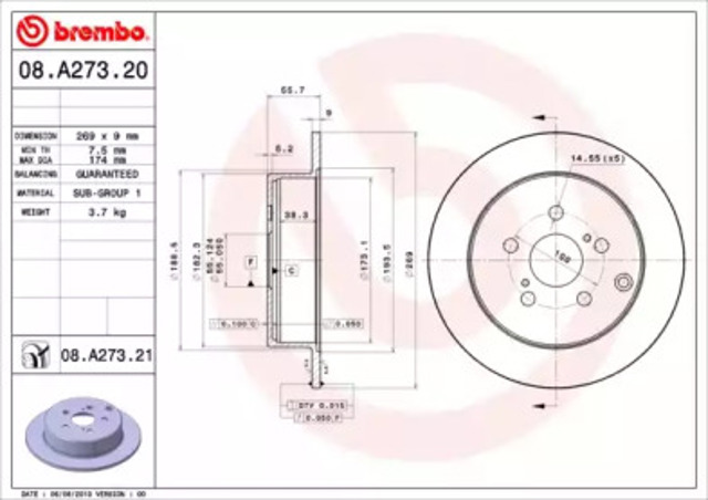 Задні дискові гальма 08A27321 BREMBO