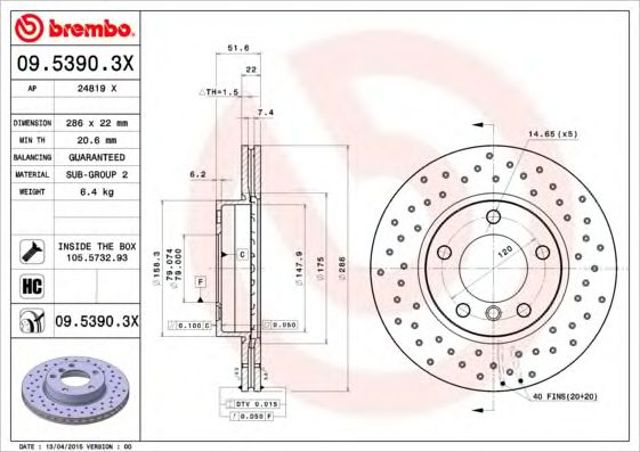 Гальмо дискове переднє 0953903X BREMBO