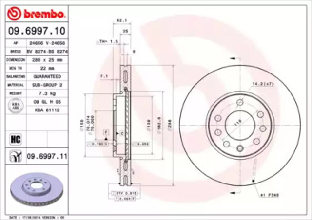 Гальмо дискове переднє 09699711 BREMBO