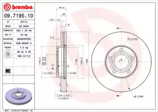 Диск гальмівний передній 09719510 BREMBO
