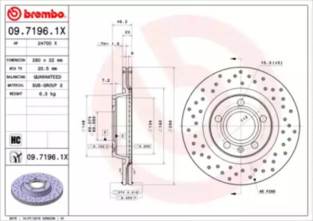Диск переднього гальма 0971961X BREMBO