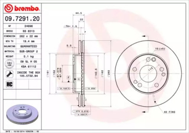 Диск переднього гальма 09729120 BREMBO