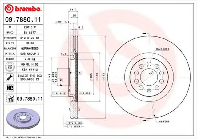 Гальмо дискове переднє 0978801X BREMBO