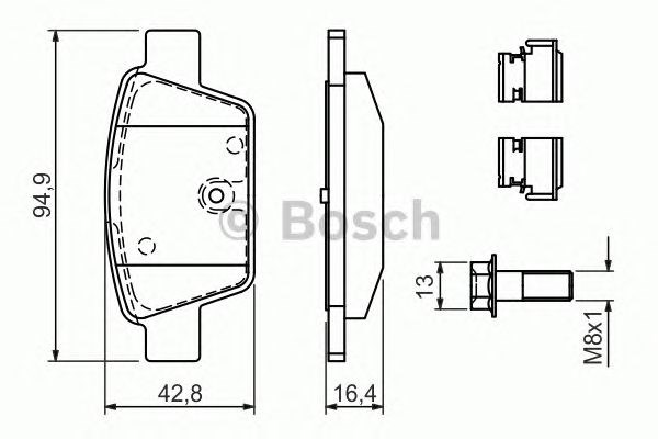 Bosch  fiat гальмівні колодки задні stilo, bravo 1,2 16v-2,4 20v 01- 0 986 494 030