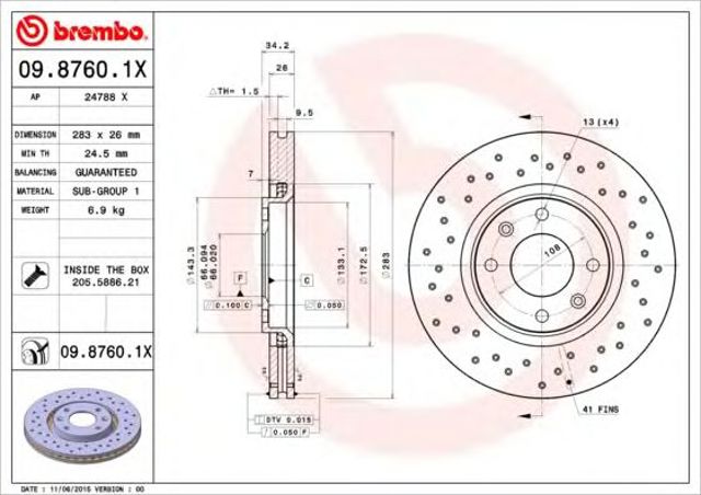Гальмо дискове переднє 0987601X BREMBO