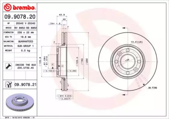 Диск переднього гальма 09907821 BREMBO