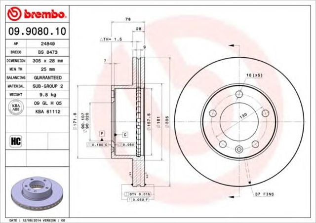 Гальмо дискове переднє 09908010 BREMBO