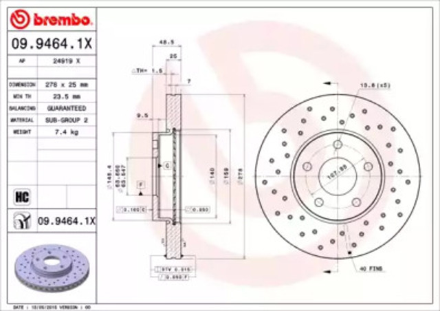 Диск гальмівний передній 0994641X BREMBO