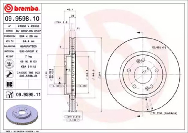 Гальмо дискове переднє 09959811 BREMBO