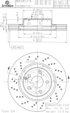 Диск гальмівний передній 09982511 BREMBO