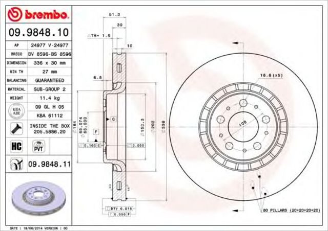 Диск переднього гальма 09984811 BREMBO