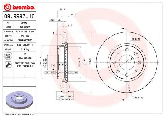 Гальмо дискове переднє 09999710 BREMBO