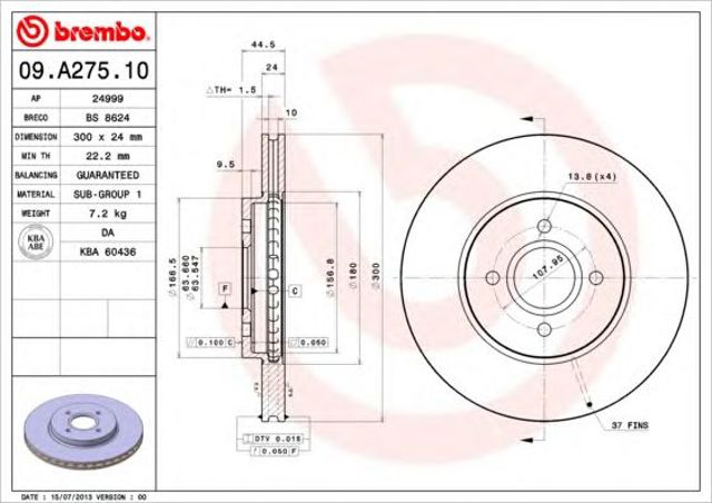 Гальмо дискове переднє 09A27510 BREMBO